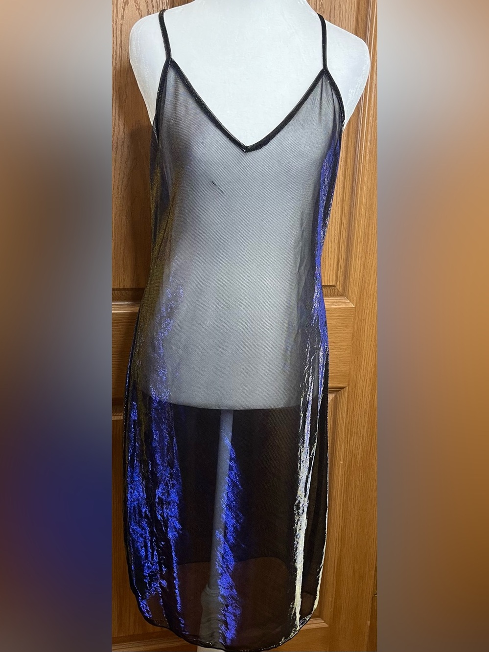 Sheer Midnight Blue Iridescent Slip Dress